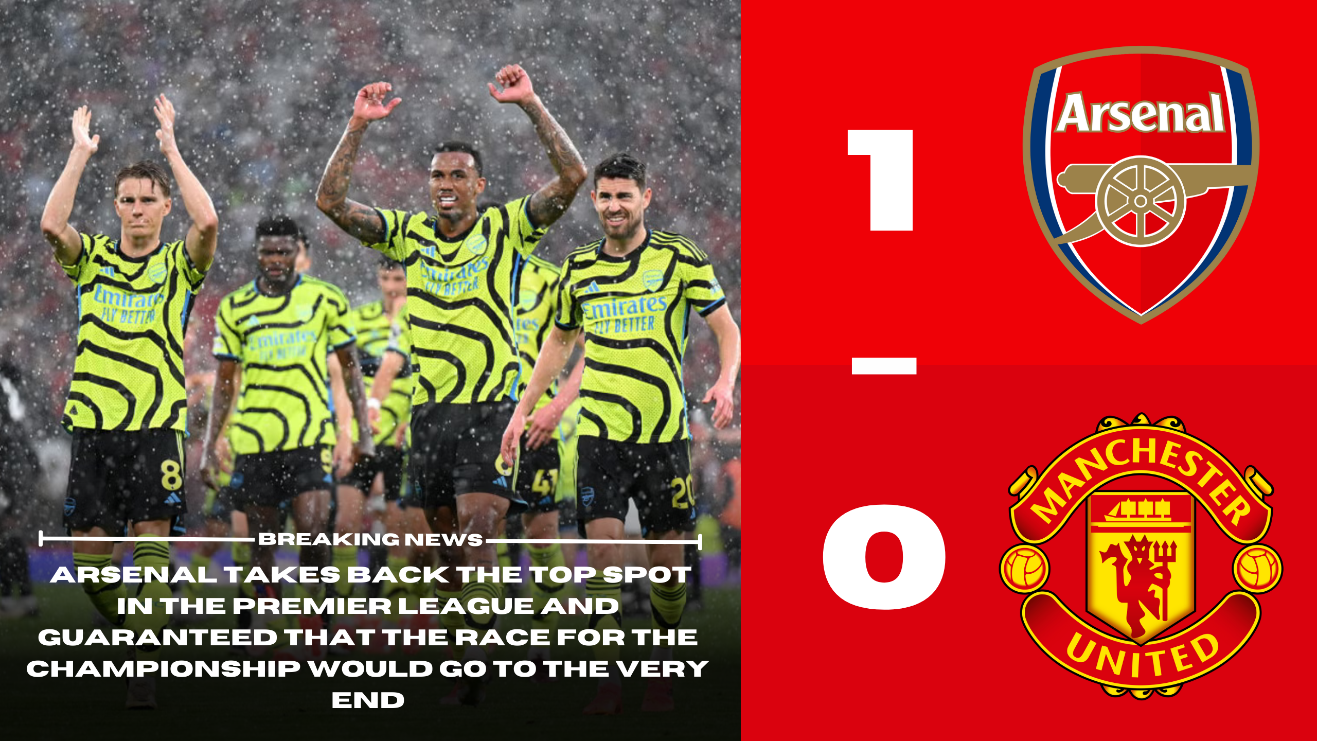 Arsenal 1 - 0 Manchester United | Arsenal took back the top spot in the Premier League and guaranteed that the race for the championship would go to the very end