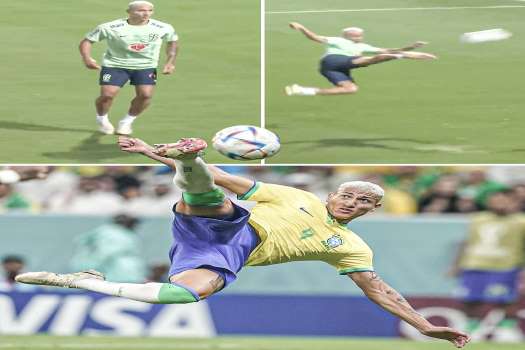 Richarlison was spotted practising  in the team's practice facility before Brazil's opening World Cup game.